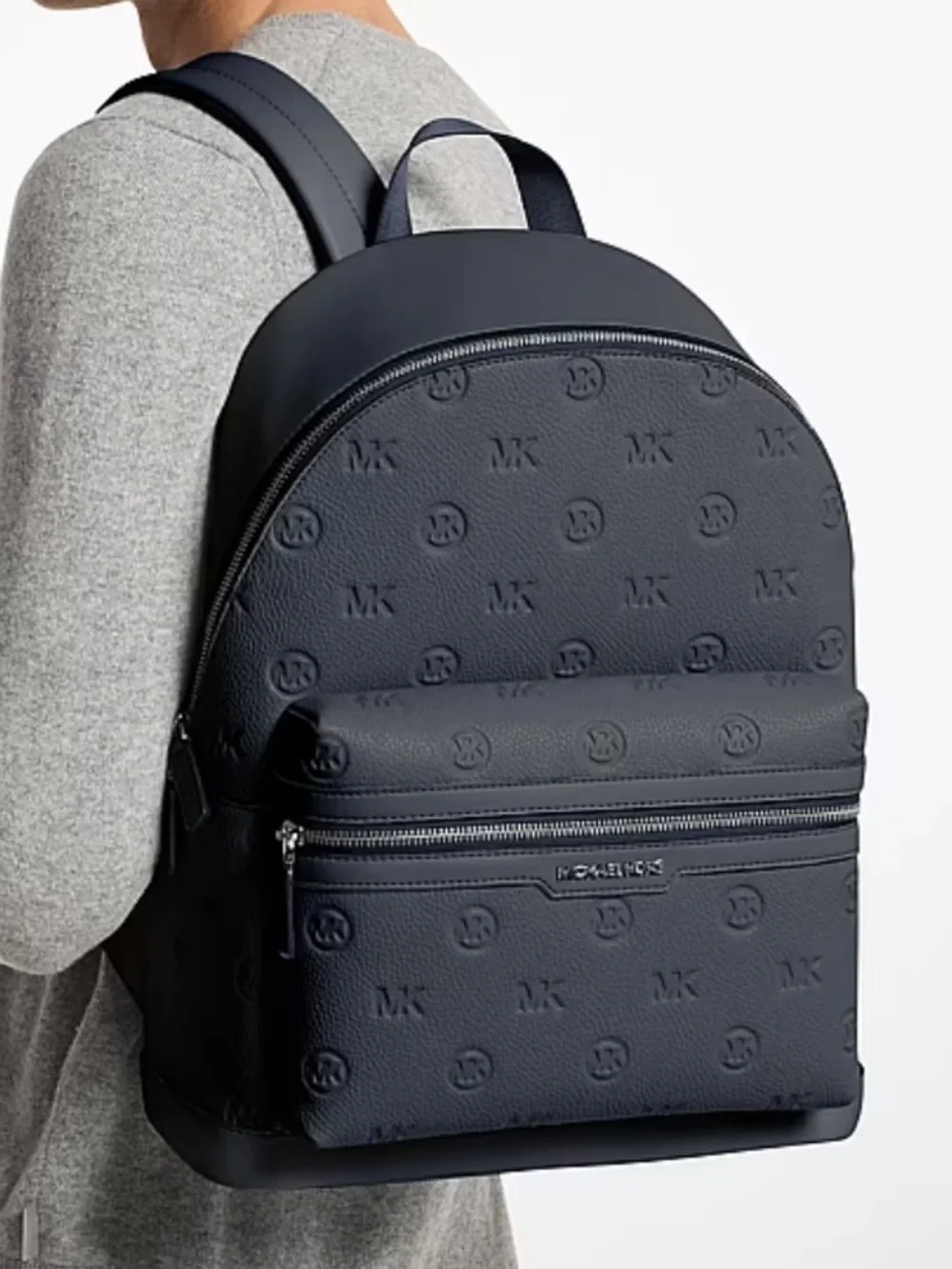 Michael Kors Men's Navy Embossed Logo Leather Backpack